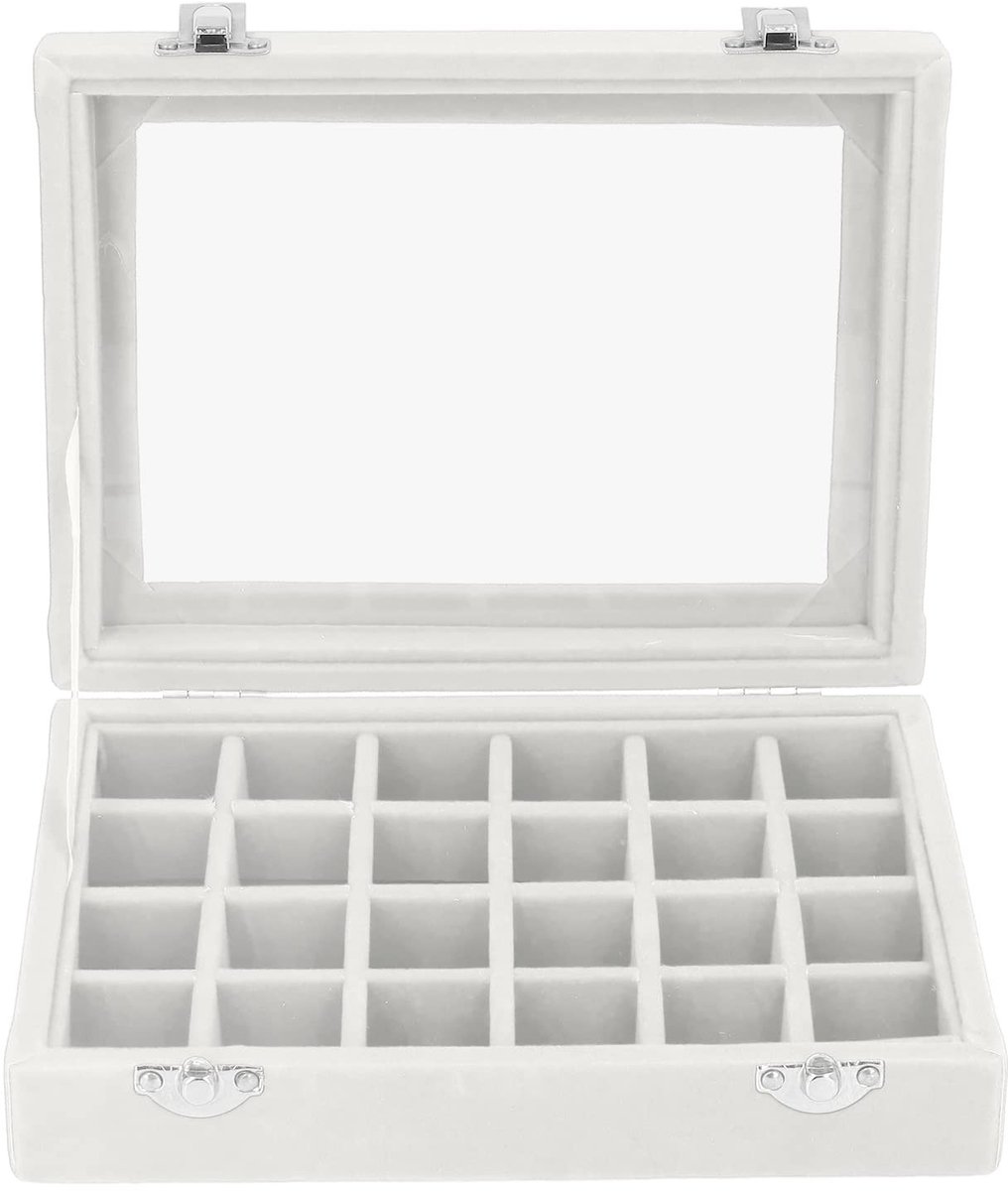 Dailygoods - Dailygoody - Sieradenbox Velvet Organiser met 24 Compartimenten - Kleine Juwelenbox met Transparante Acryl Deksel (Wit)