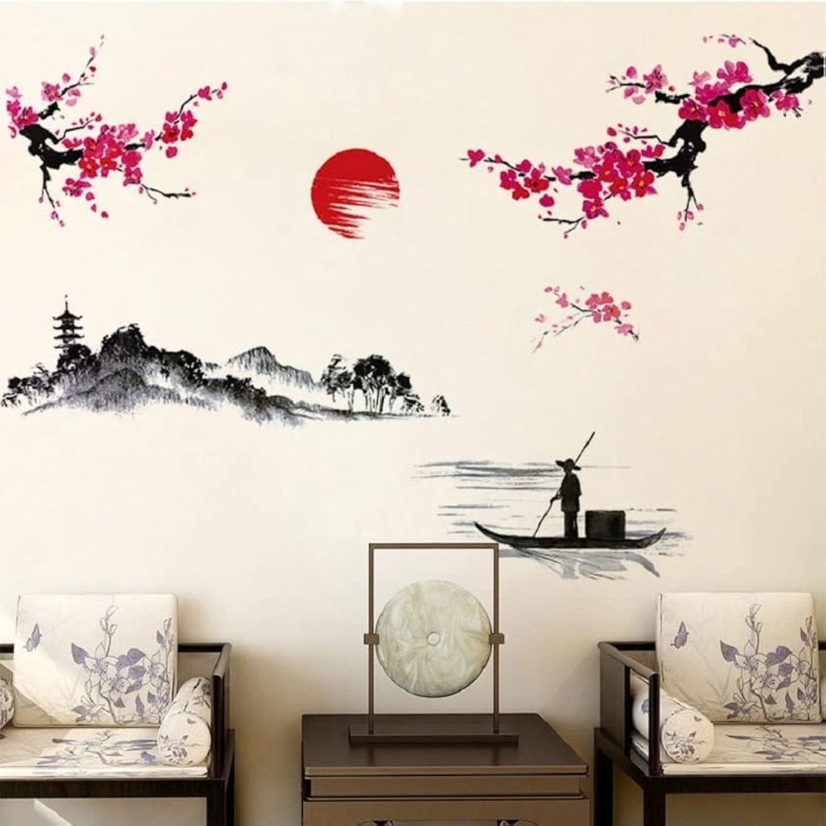 Dailygoods - Dailygoody - Muursticker XXL - Chinese Stijl - Herbruikbaar - Muurdecoratie - Muurschildering - Geschikt voor Woonkamer en Slaapkamer