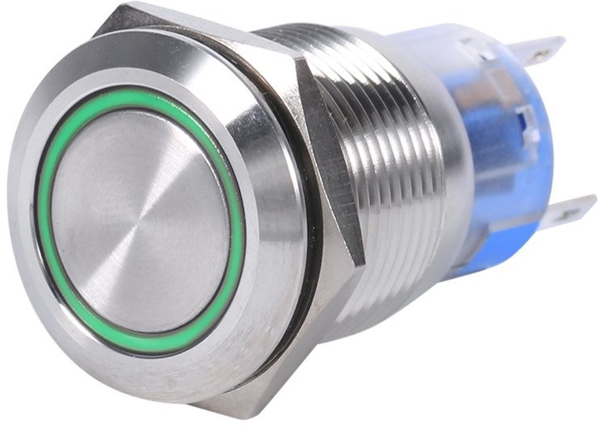Dailygoods - Dailygoody - LED schakelaar drukknop - Waterdichte schakelaar - Groen LED-ringlamp - Roestvrij staal - 12V schakelspanning - Geschikt voor diverse toe..