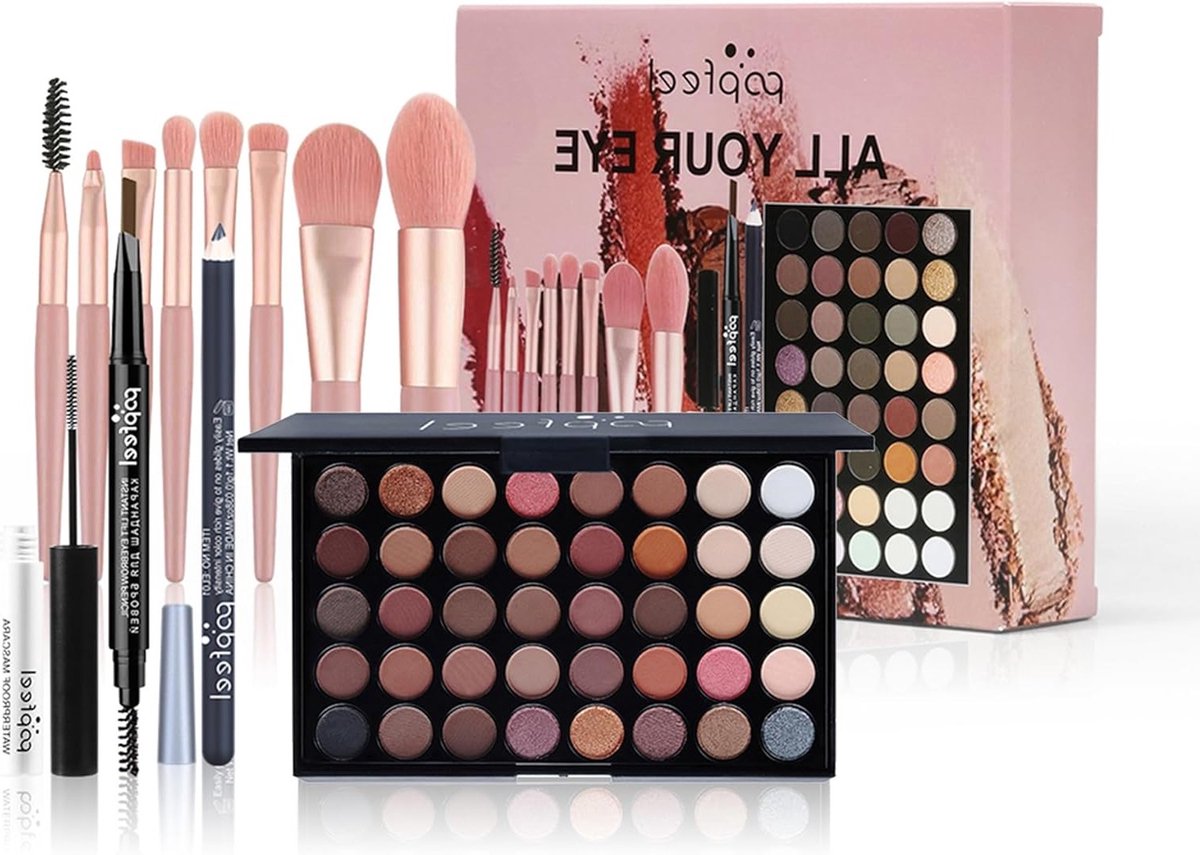 Complete Make-up Set voor Vrouwen, Multifunctionele Make-up Starter Kit met Oogschaduw, Lipstick, Eyeliner, Mascara en Kwasten voor Beginners en Professionals