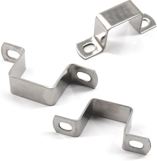 U-vormige slangenhouder van 25x25mm - 10 stuks - RVS buissteunen met zelftappende schroeven voor stevige bevestiging — afbeelding 2