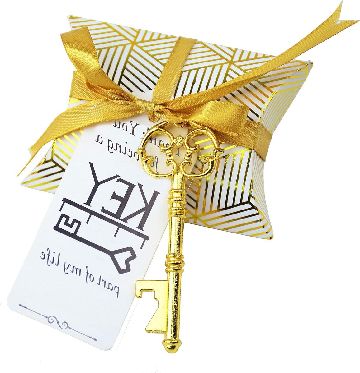 50 Stuks Vintage Trouwen Cadeauset met Skelet Sleutelhangers, Snoepdozen en Bedanklabels in Antiek Goud