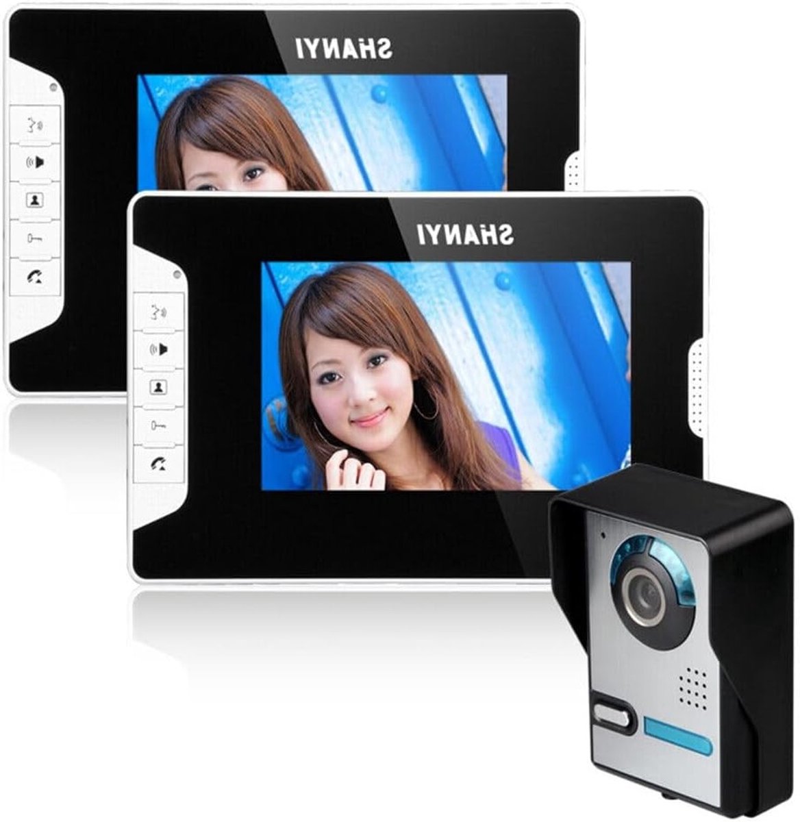 Draadloze Video Intercom met 7 Inch Kleurenmonitor, 2 Schermen, 1 Camera en Nachtzicht voor Thuisgebruik