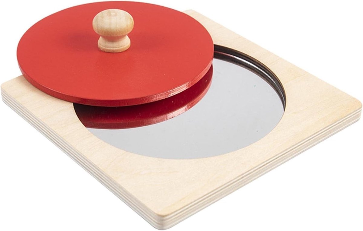 Ronde houten spiegel en puzzel speelgoed voor baby's, peuters en kleuters van 6-12 maanden, educatief en stimulerend speelgoed voor vroege ontwikkeling
