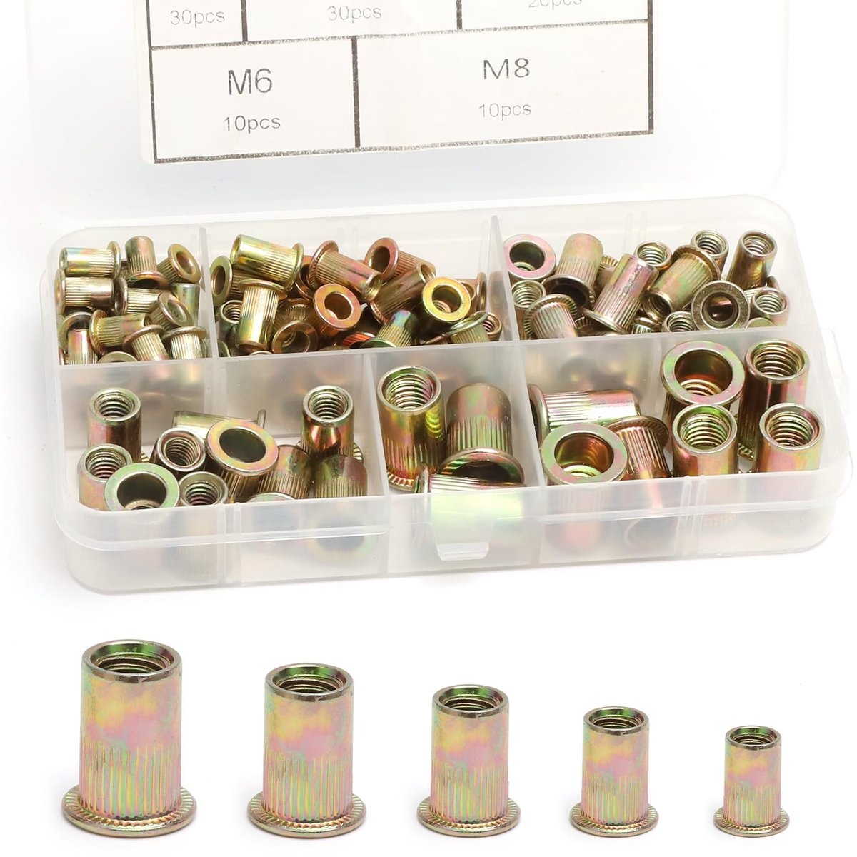 Dailygoods - Dailygoody - Klinkmoeren Set - M3-M8 - Zeer sterk en duurzaam - 100 stuks - Schroefdraadklinknagels - Voor doe-het-zelvers - Voor meubels en metalen p