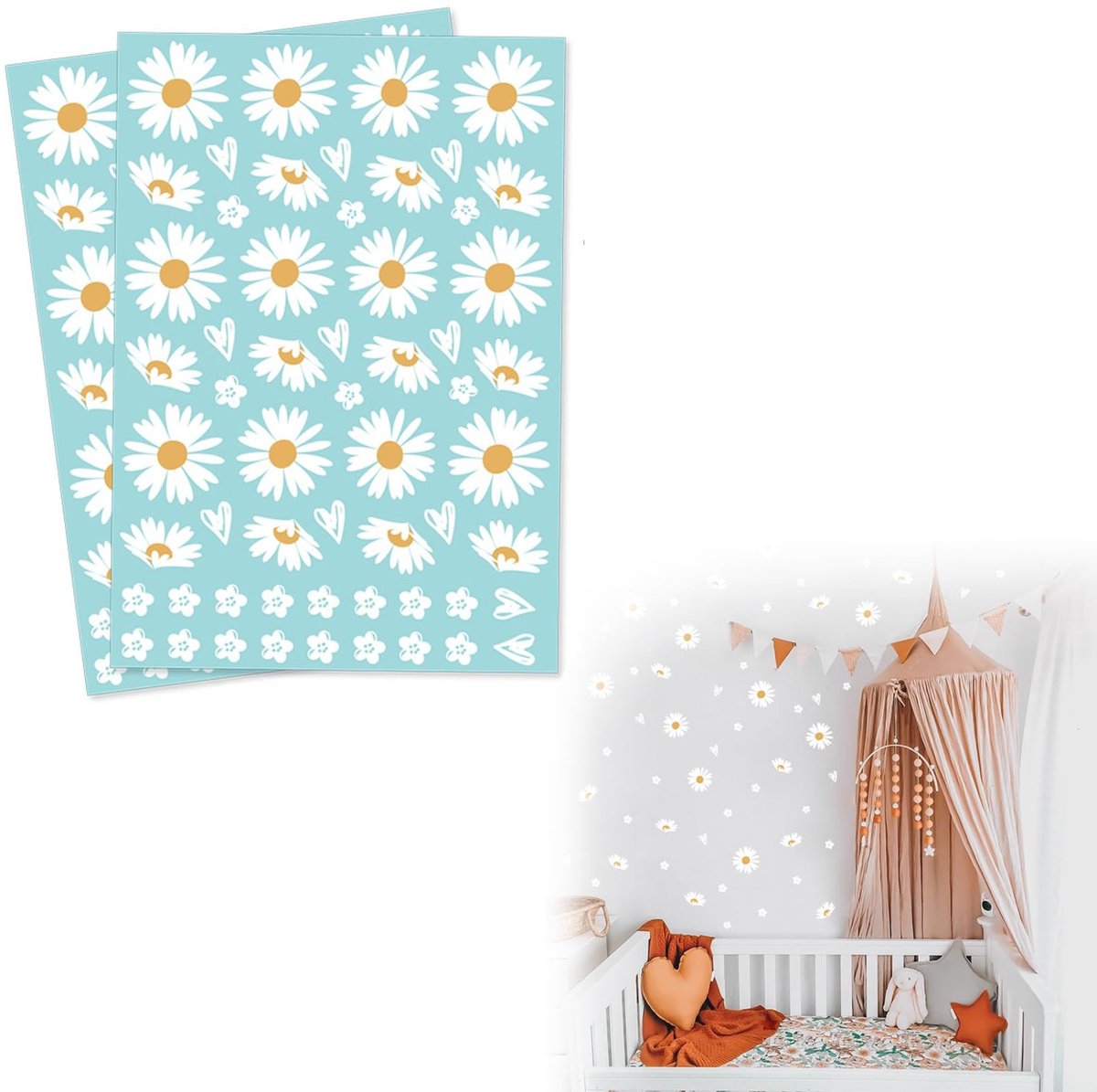 Dailygoods - Dailygoody - Fietsstickers - Margrietpatroon - Decoratief - 29 x 21 cm - Voor Meisjes - Leuk voor Fietsaccessoires - Perfect voor Versiering