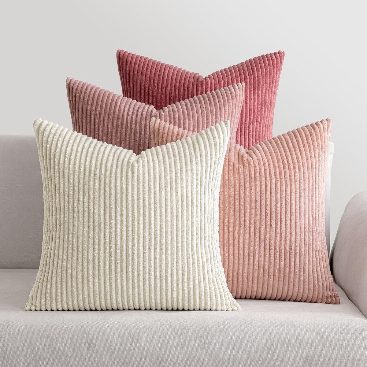 Dailygoods - Dailygoody - Corduroy Kussenhoezen - Zachte Kussenhoezen - Set van 4 - Roze - Decoratieve Kussens - Accent Kussens voor Woondecoratie