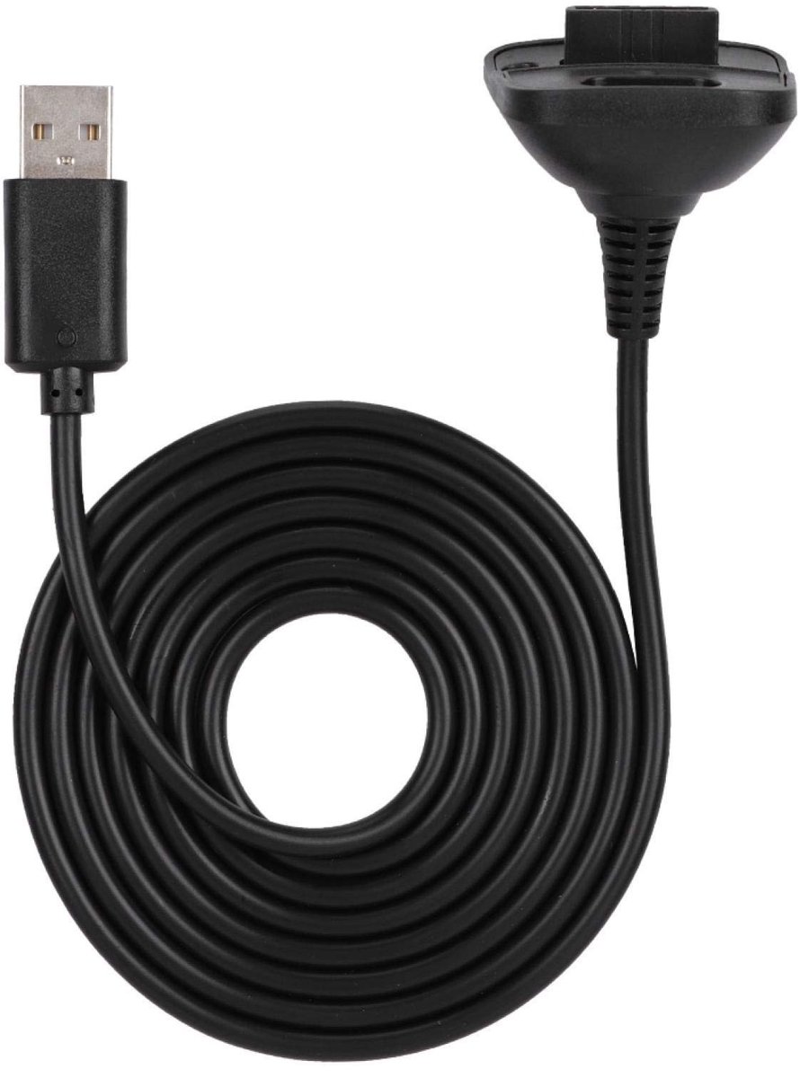 Dailygoods - Dailygoody - Oplaadkabel voor 360-controller - Snel Opladen - 1,5 M - Bekabelde Oplaadkabel - Zwart - Geschikt voor Xbox 360 - 2 in 1