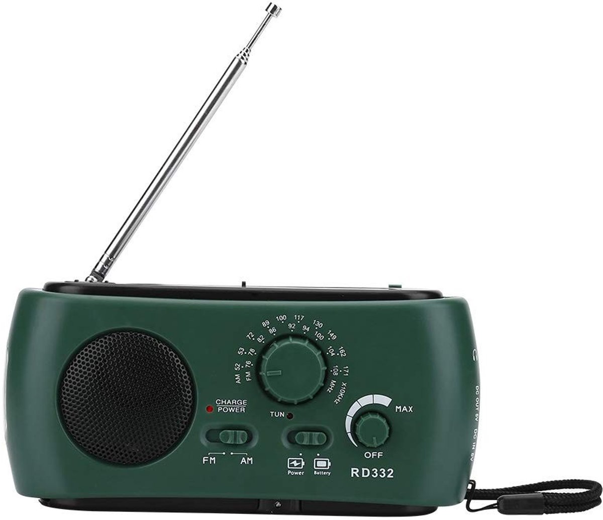 Dailygoods - Dailygoody - Solar handslinger - AM/FM-radio - Noodoproep oplader - Donkergroen - LED-zaklamp - Geschikt voor noodsituaties