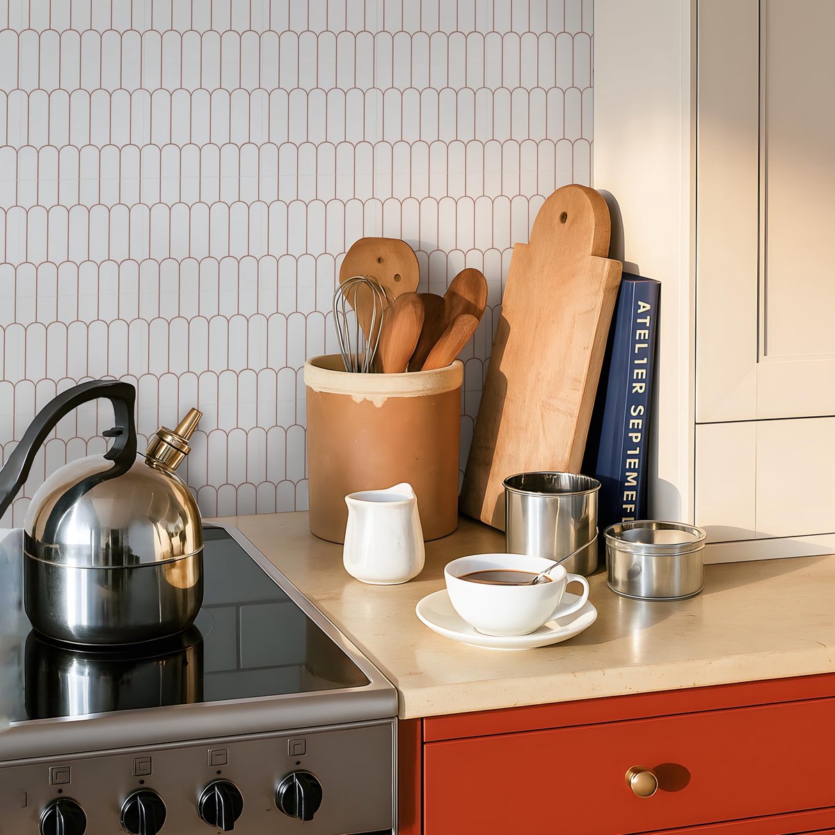 Dailygoods - Dailygoody - Tegelstickers - Retro Wit Rood Zelfklevend - 25 Stuks voor Badkamer en Keuken - Makkelijk aan te brengen - Creëer een Unieke Sfeer - Gesc