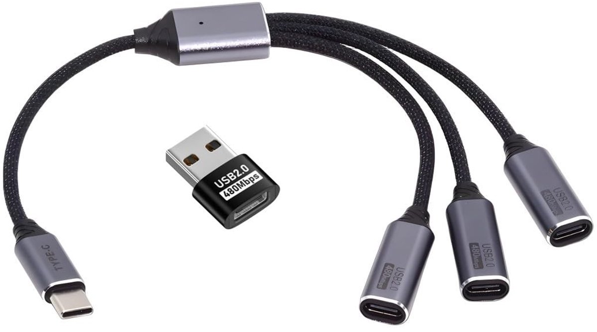 Dailygoods - 3-in-1 USB 2.0 Splitterkabel met Type C Aansluiting
