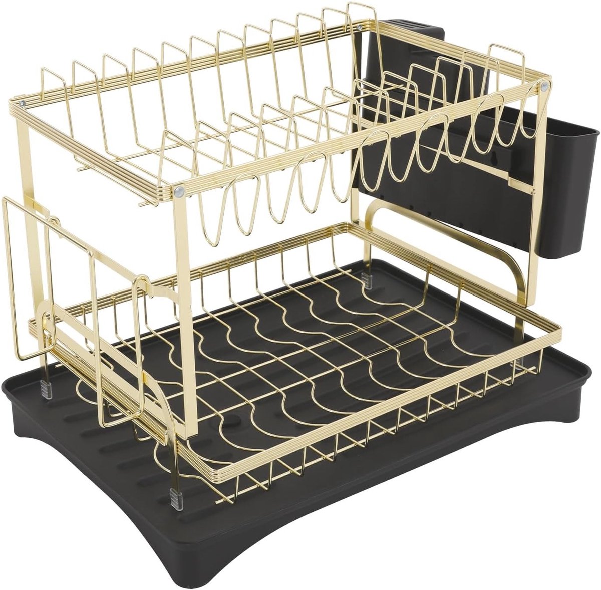 Afdruiprek met 2 niveaus voor servies, 42 x 30 x 29 cm, perfect voor keuken, vaat en afwas, ideaal voor huishoudens en horeca