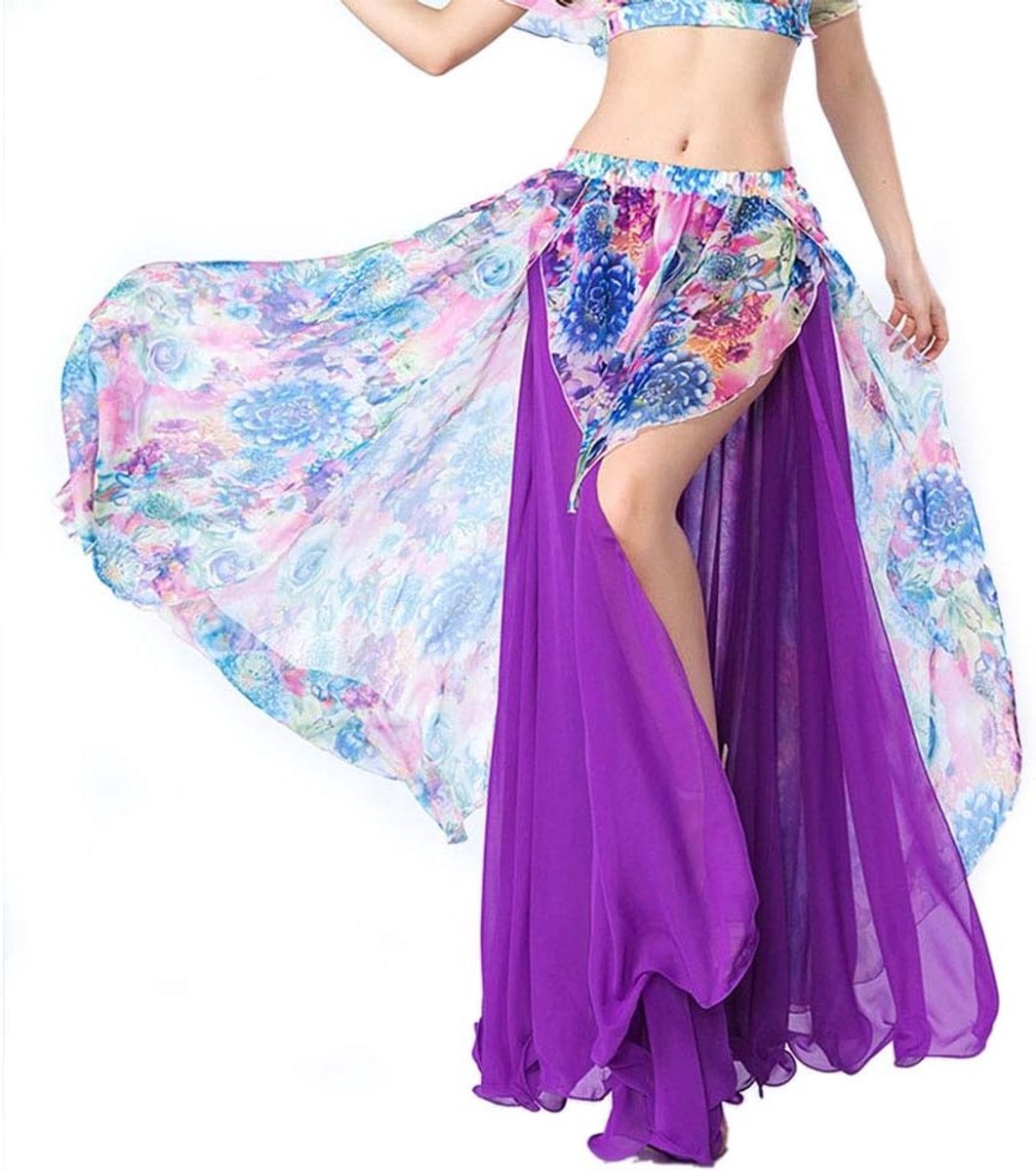 Elegante Maxi Rok voor Buikdansen met Bloemenprint - Chiffon Dansoutfit voor Vrouwen en Meisjes, Perfect voor Flamenco en Carnavalsoptredens