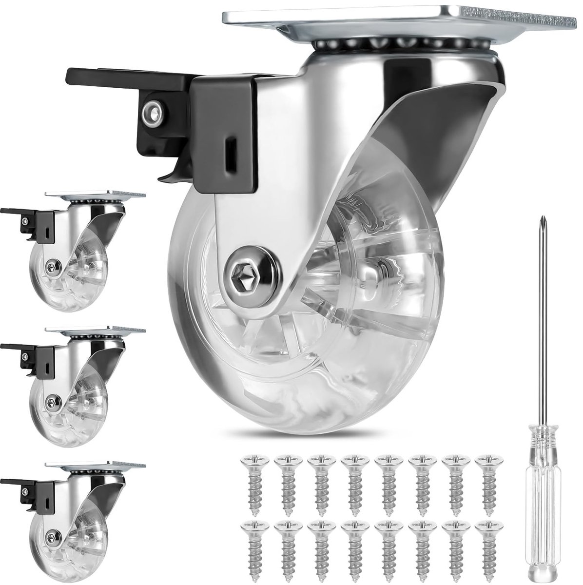 Dailygoody - Meubelwielen - Zware wielen met rem - 50 mm - Draagvermogen tot 160 kg - Perfect voor meubels - Voor bloemenstandaard en salontafel