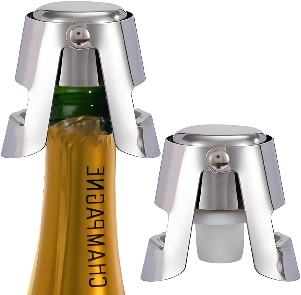 Set van 2 RVS Champagne Sluitingen, Vacuüm Flesdoppen voor Wijn, Perfect voor Feesten en Thuisgebruik