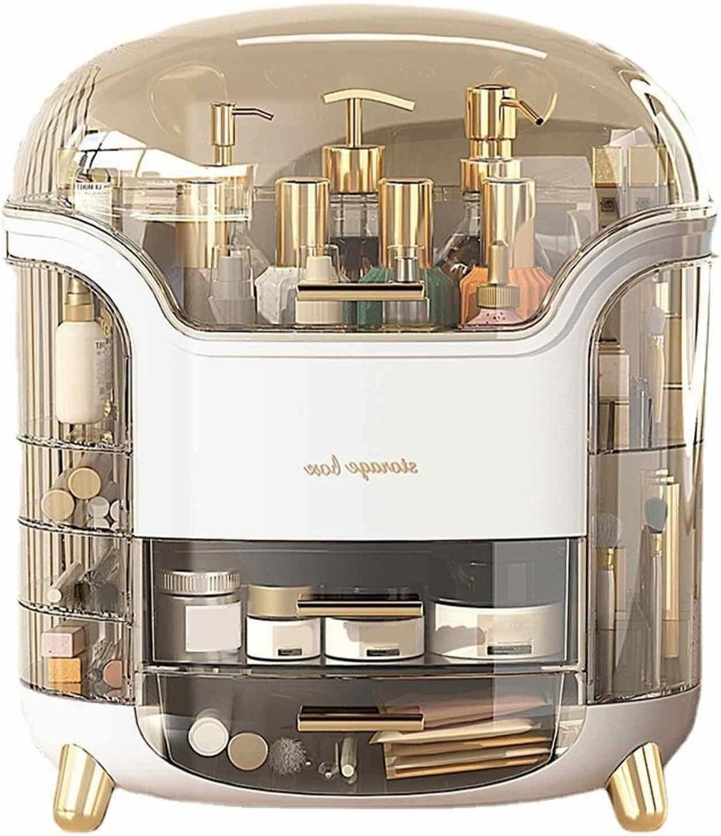 Make-up Organizer met 3 Lagen en 2 Laden voor Cosmetica - Ruimtebesparende Organizer voor Badkamer, Dressing Table en Slaapkamer - Wit 30x20x34cm