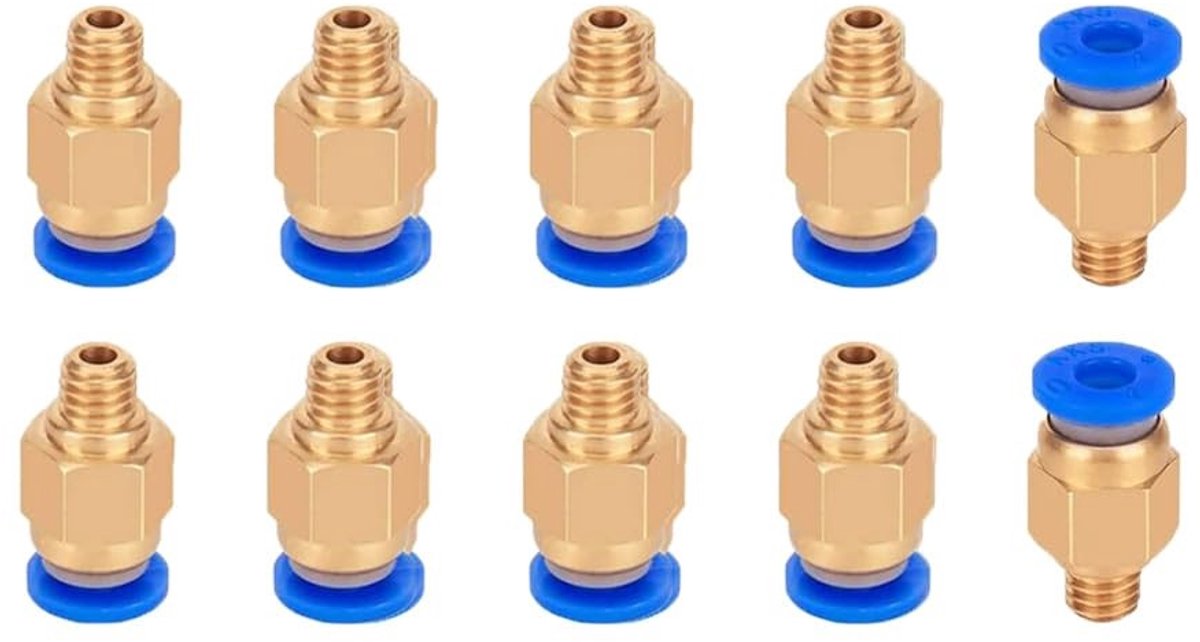Dailygoods - Dailygoody - 3D-printer PC4-M6 pneumatische connectoren - Snelkoppeling - 10 stuks - Goud en blauw - Accessoire voor 3D-printers - Koper en kunststof