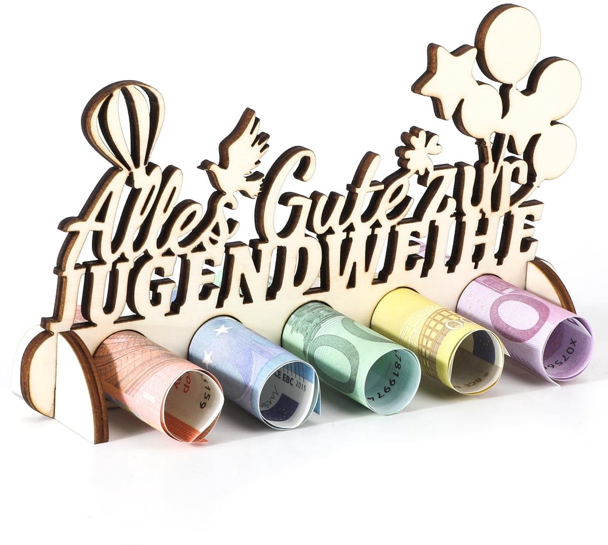 Dailygoods - Dailygoody - Geldcadeau Decoratie voor Jeugd - Houten Tafelversiering - Feestaccessoires - Jongens en Meisjes - Verjaardag - Feestdagen - Versiering -