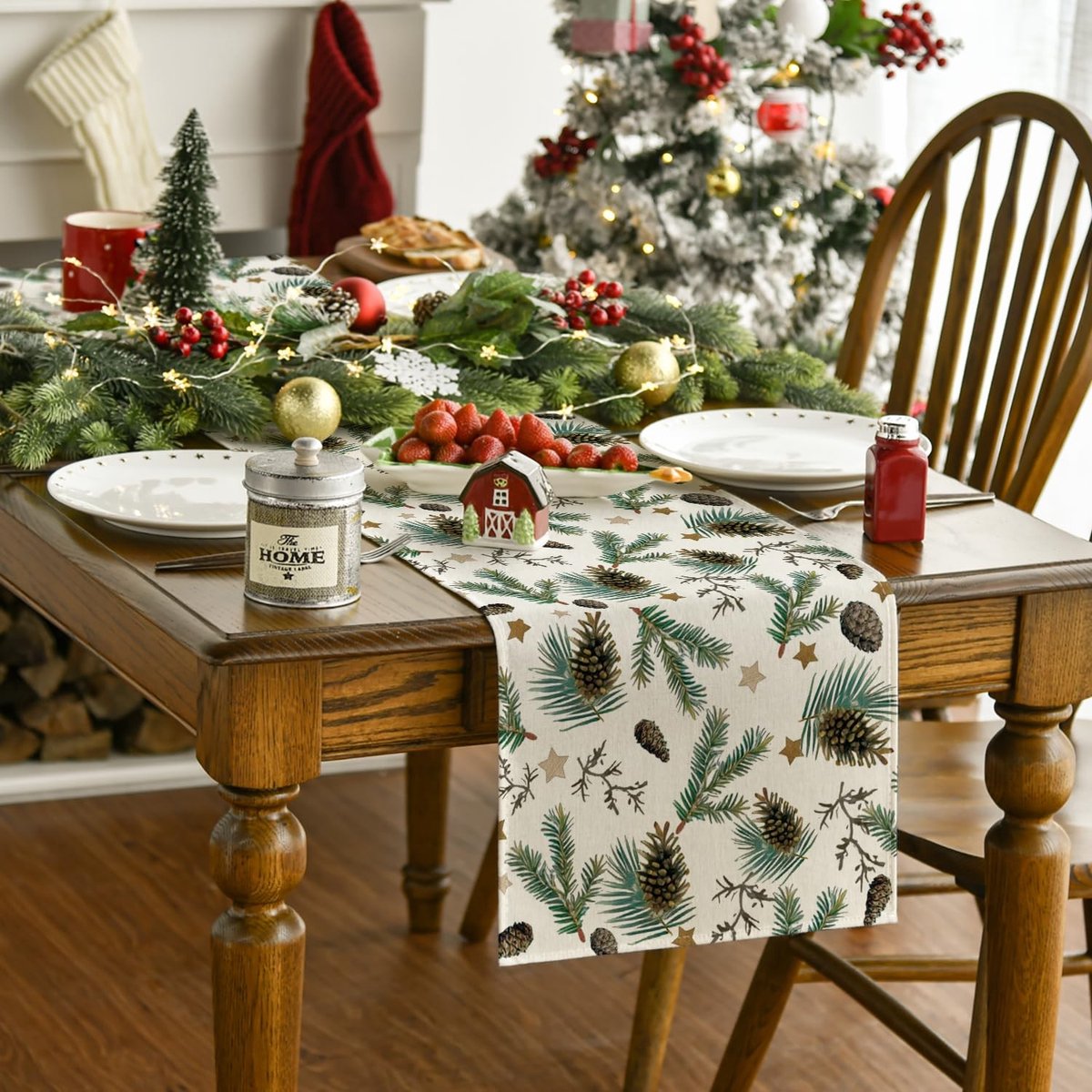 Dailygoody - Tafelloper - Kerst Decoratie - Uniek en Rustiek - Groen - Polyester - Perfect voor Feestdagen - 40 x 180 cm
