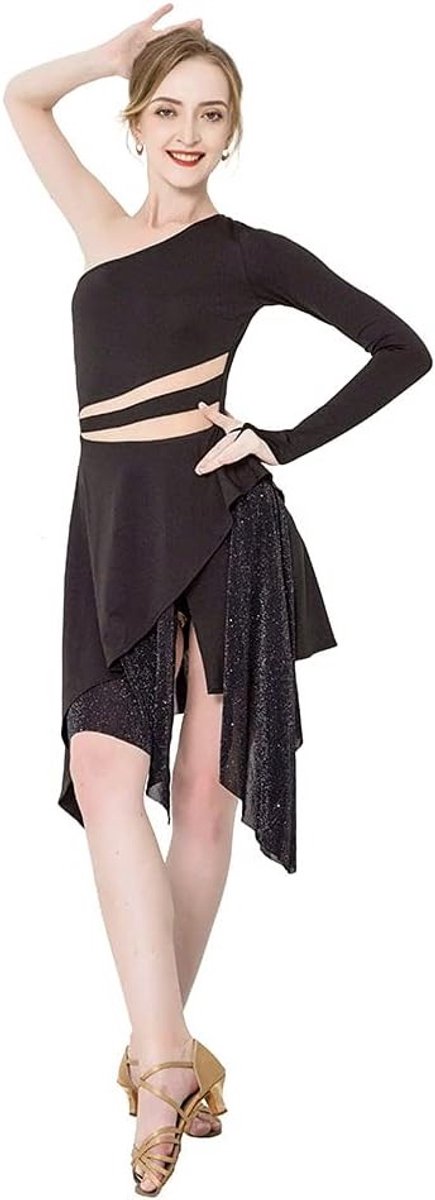 Elegante Latin Dansjurk voor Vrouwen - Mesh Salsa en Tango Kostuum voor Optredens en Dansfestivals
