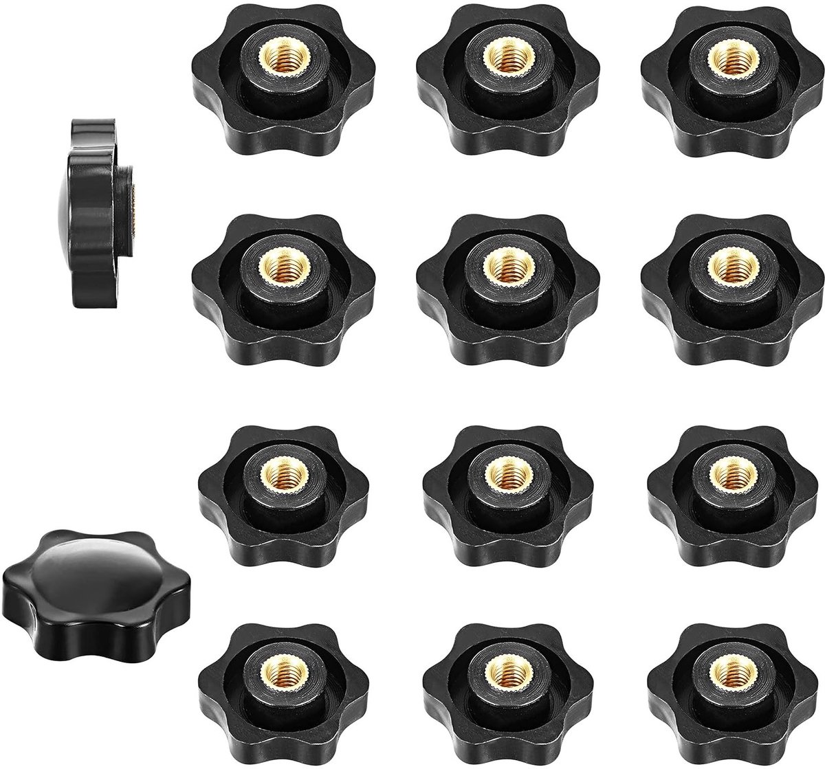 14-delige Knurled Thread Klemknop Set met Zwarte Plastic Sterkop voor Meubel- en Mechanische Toepassingen - M6 en M8 Klemmoeren