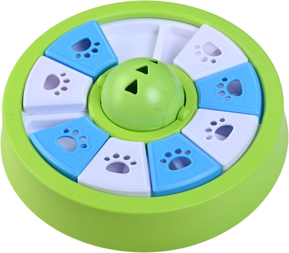 Interactieve Voerbak voor Honden met Geluid en Draaiende Bal, Traktatie Dispenser met 10 Compartimenten voor Mentale Stimulatie en Training, PP Rond 22 x 2 cm, Groene Kleur