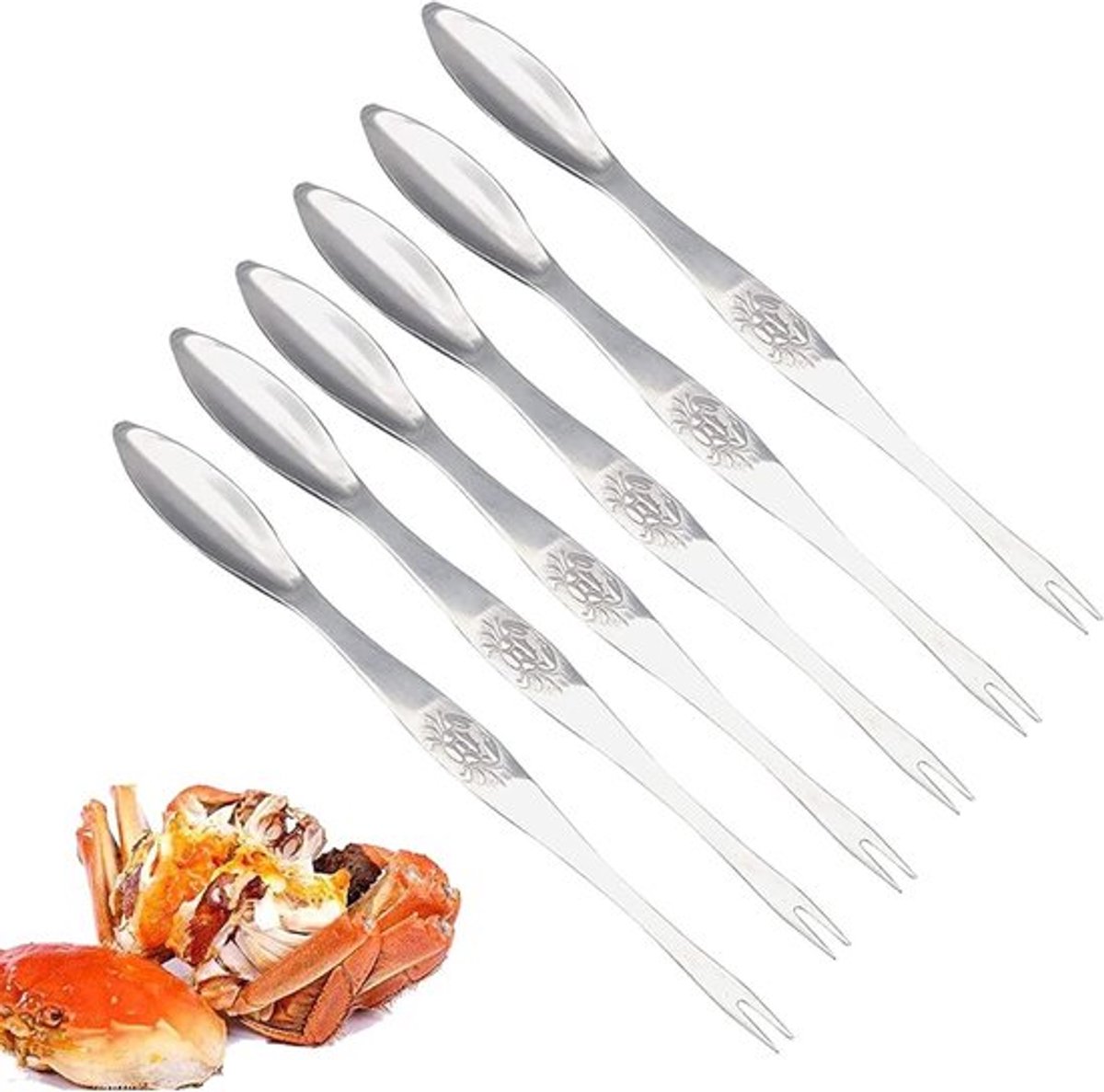 RVS Zeevruchten Vorken en Picks - Set van 6 - Krab- en Kreeftengereedschap