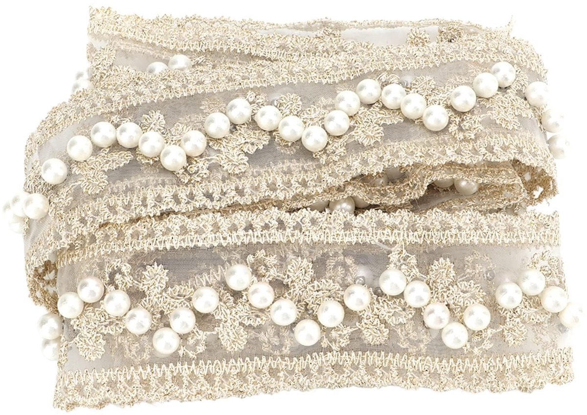 Dailygoods - Dailygoody - Parelkantlint - Bruiloft Decoratie - Elegant 2 Meter - Beige - Naaien en Handwerk - Perfect voor Trouwjurk en DIY-projecten