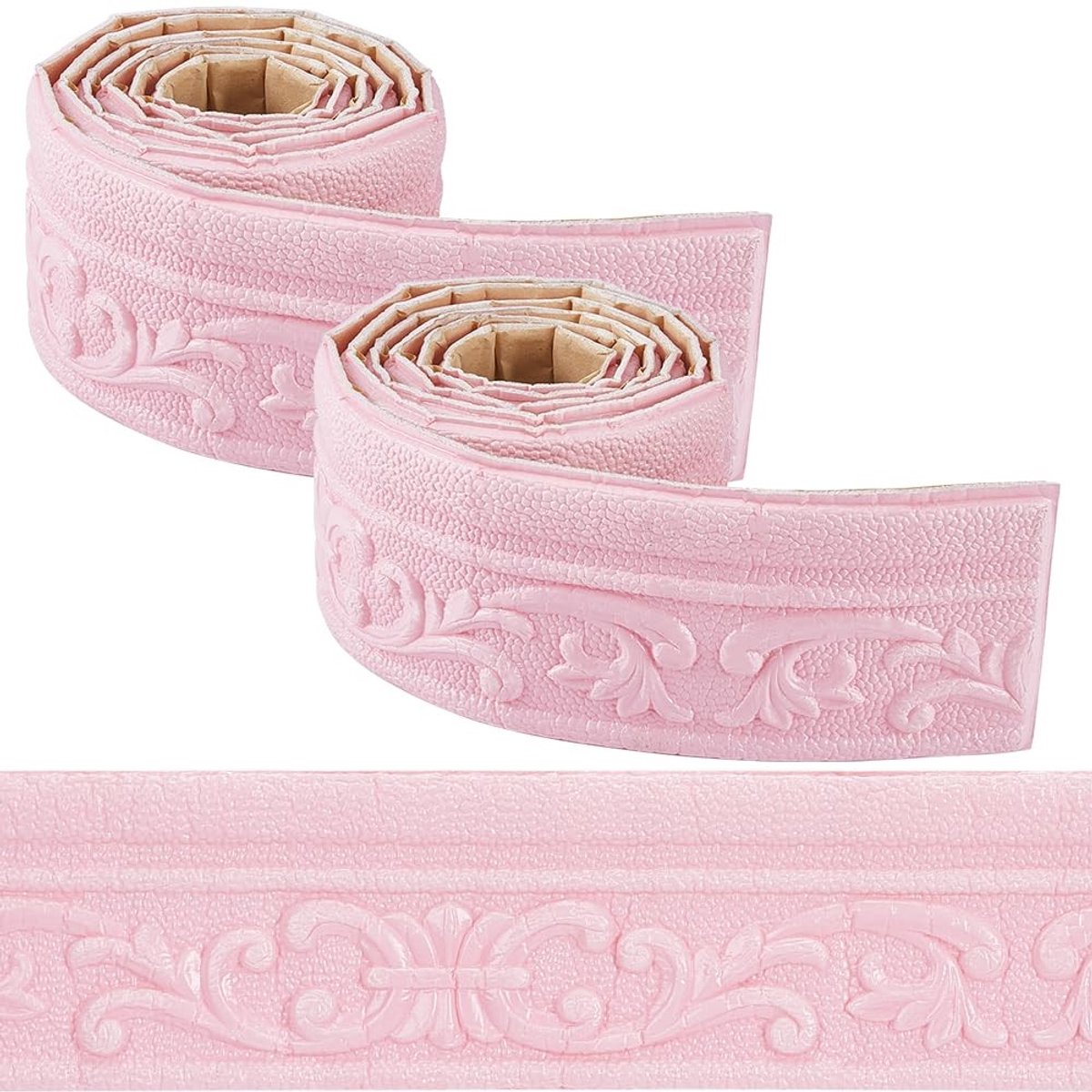 Dailygoods - Dailygoody - 3D Foam Plint Sticker - Zelfklevend en Flexibel - 177 inch x 3 inch - Roze Decoratie - Ideaal voor Muren - Makkelijk aan te brengen