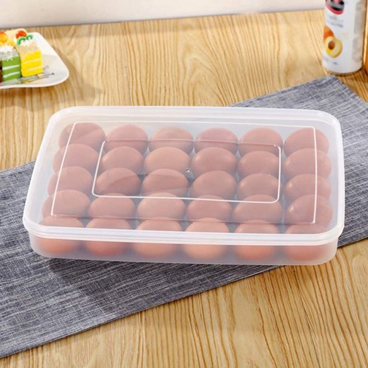 Eierdoos voor 30 eieren - transparant - plastic - rechthoekig - koelkast - buiten