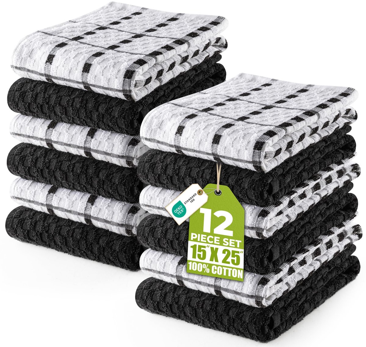 Dailygoods - Dailygoody - Keuken Handdoeken - 12 Stuks - Superzacht en Absorberend - Zwart en Wit - Theedoeken - Geschikt voor Alle Leeftijden