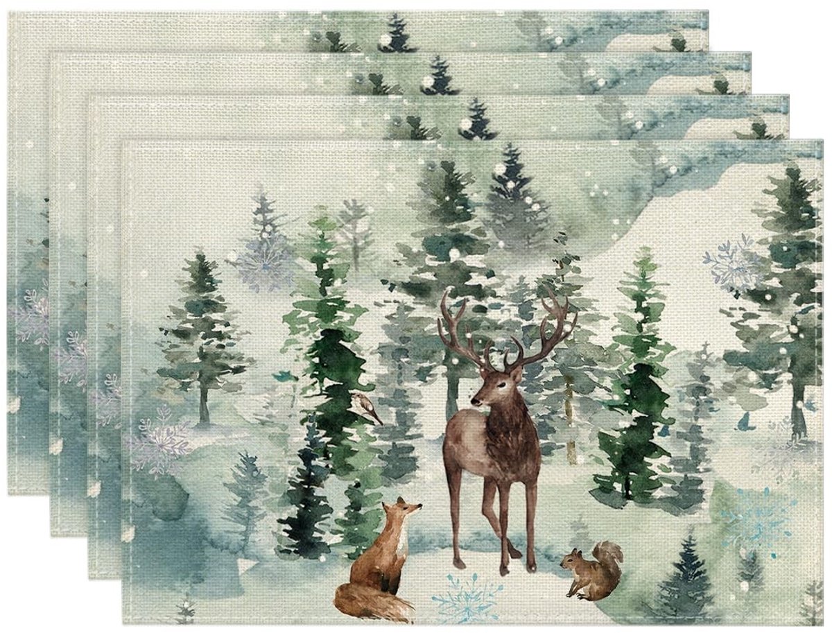 Dailygoods - Dailygoody - Placemat Set van 4 - Vintage Kerst - 30 x 45 cm - Wasbare Tafelmatten - Antislip - Perfect voor Feestdagen
