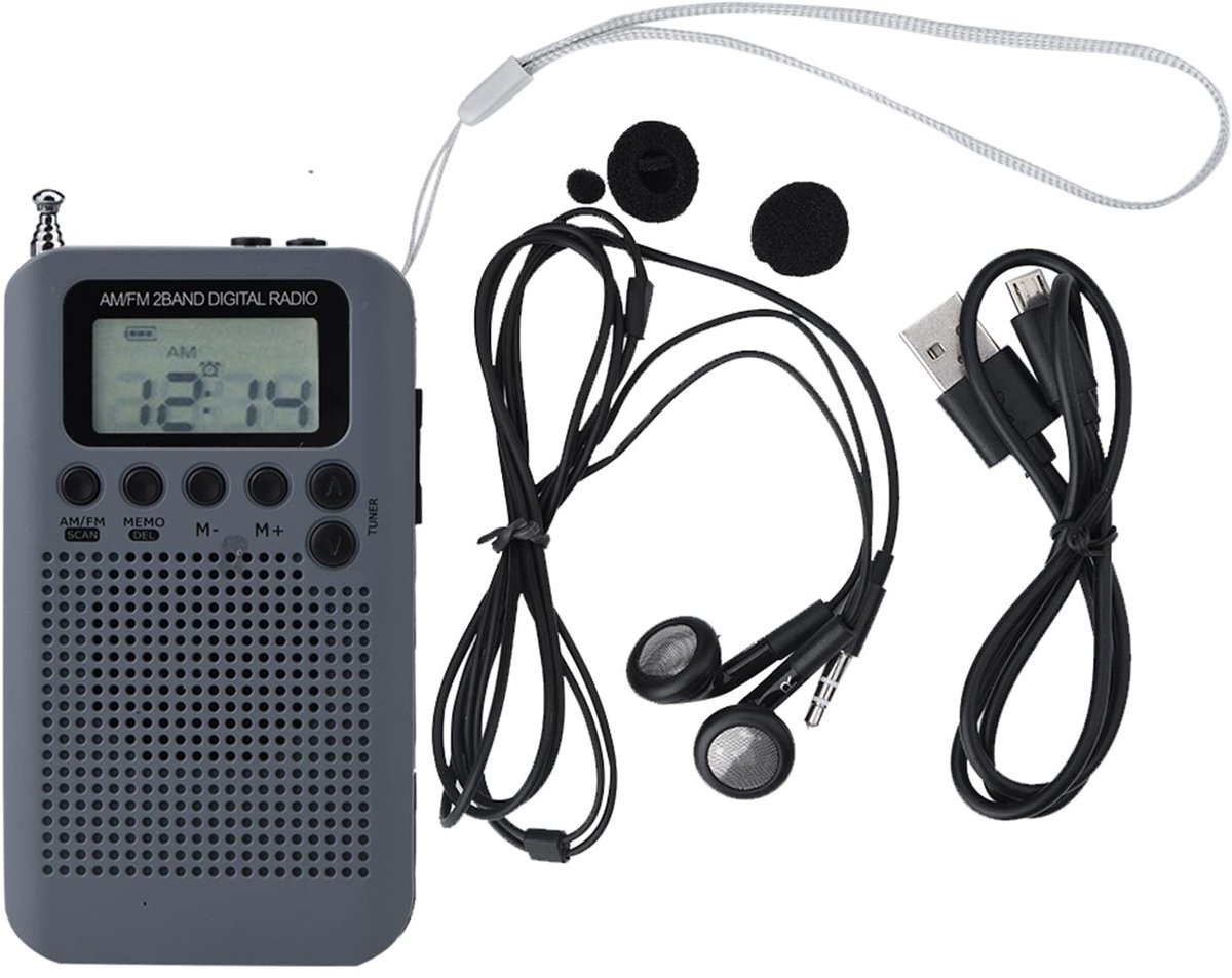 Dailygoods - Dailygoody - Draagbare Radio - Pocket Mini Radio - Digitale Tuning - Grijs - 2 Band Stereo Radio - Geschikt voor Wandelen Jogging - Compacte Radio