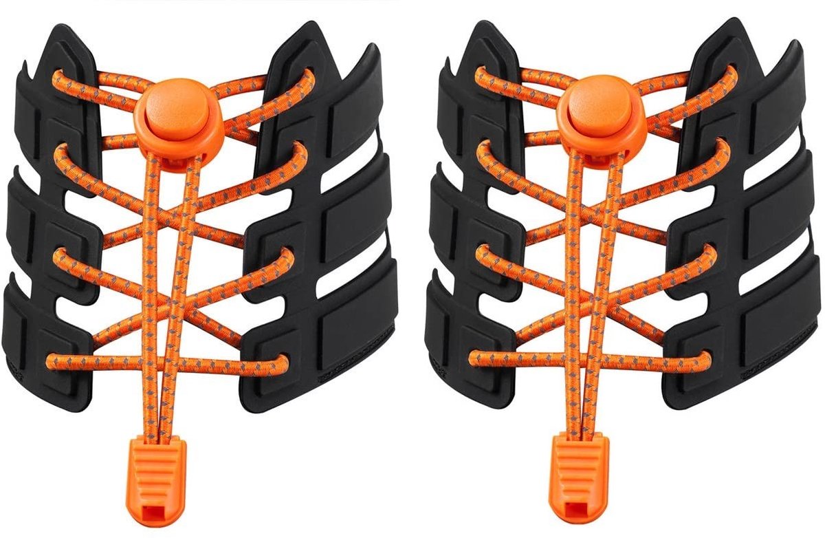 Dailygoods - Dailygoody - Elastische Veters - Snelsluiting - Reflecterend - 120 cm - Zwart/Wit/Oranje - Sportschoenen - Sport
