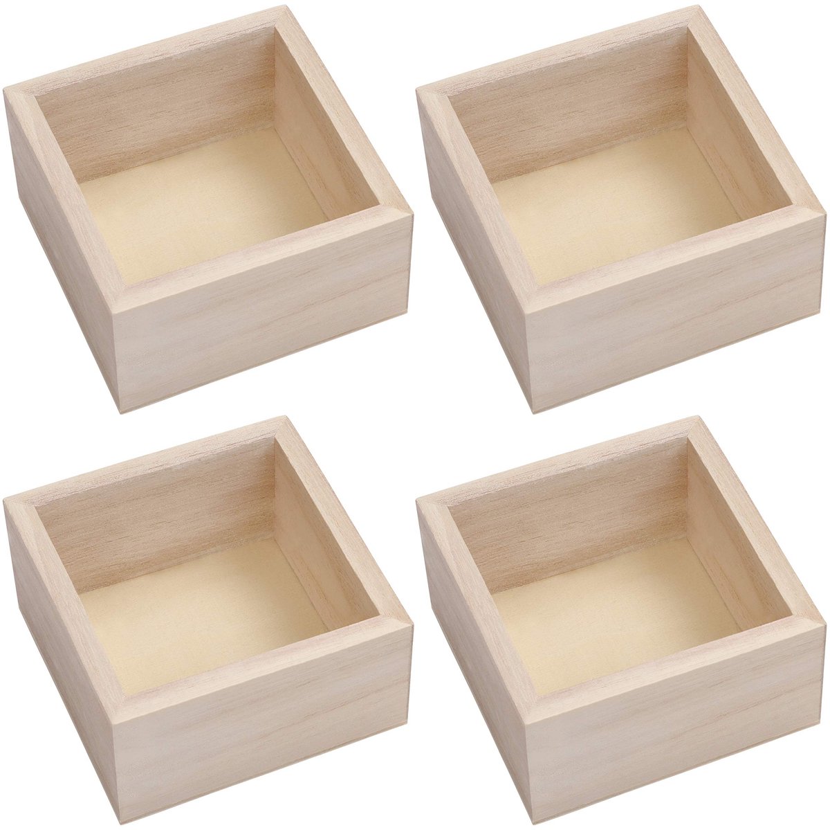 Dailygoods - Dailygoody - Vierkante Opbergdozen - Houten Organiser Set - 4 Stuks - Rustiek Natuurlijk - Voor Hobby en Decoratie - 9,5 x 9,5 x 5 cm