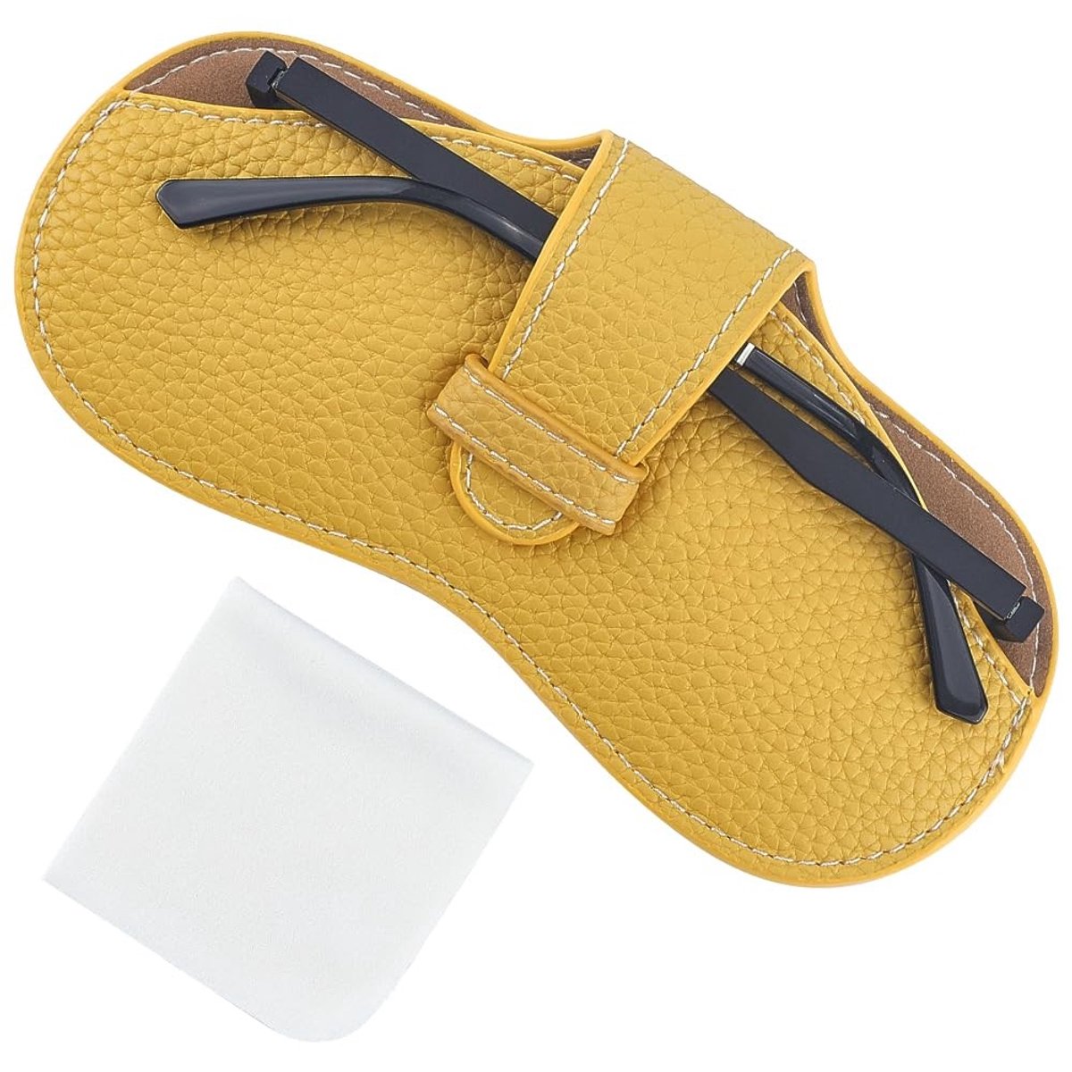 Dailygoods - Dailygoody - Leren brillenkoker - Draagbare zonnebril etui - Lichtgewicht reistas - Geel - Inclusief zachte reinigingsdoek - Geschikt voor dames en heren