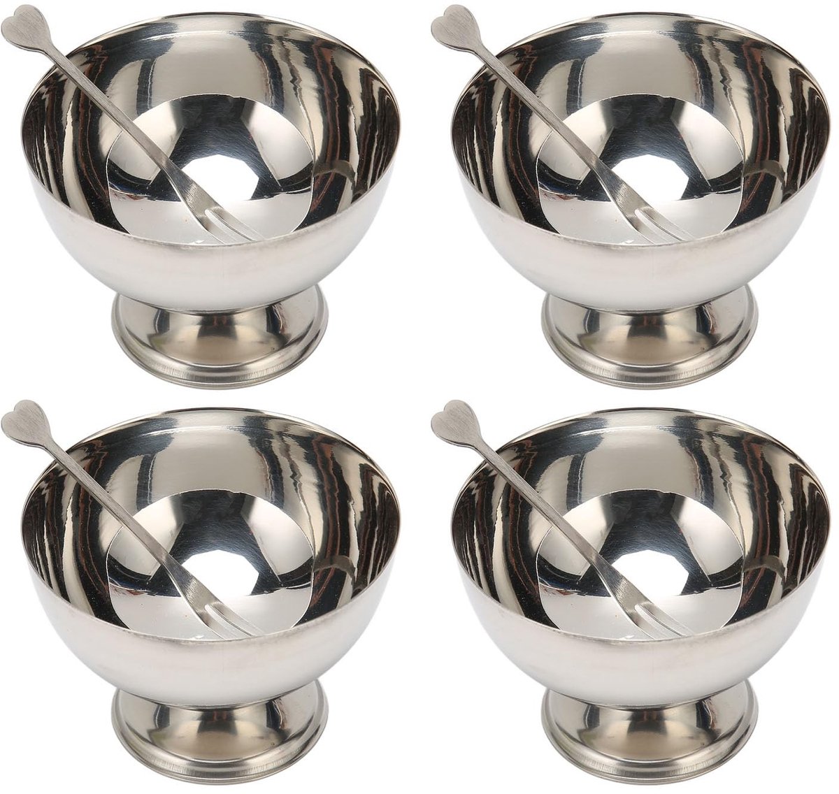 Dailygoods - Dailygoody - RVS IJskommen Set - 4-delige Set met 4 Vorken - Herbruikbare Dessertbekers voor Snacks - Perfect voor Salades - Ideaal voor Feestjes - Ge