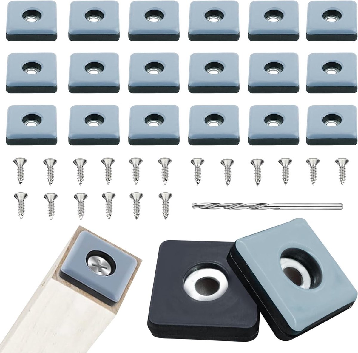 Duurzame meubelglijders voor zware meubels, 25 x 25 mm, rechthoekig, effectieve bescherming voor vloeren, set van 18