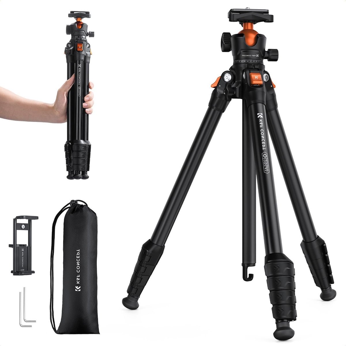 Compact 64" Camera Statief - Lichtgewicht Reisstatief voor DSLR en Smartphone Video's - Geschikt voor Canon, Sony en Nikon tot 10kg