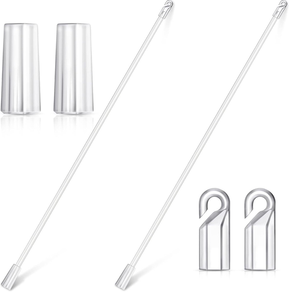 Duidelijke Plastic Gordijnroede met Haak - 2 Stuks voor Verticale Lange Gordijnen - 30 cm, Ideaal voor Huiskamer en Slaapkamer