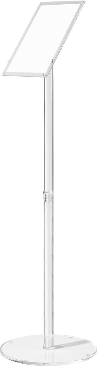 Infostandaard Clear - kaartstandaard op voet - draaibaar tekstbord (landscapemof portrait) - transparant - acrylaat - A4 - 121 cm