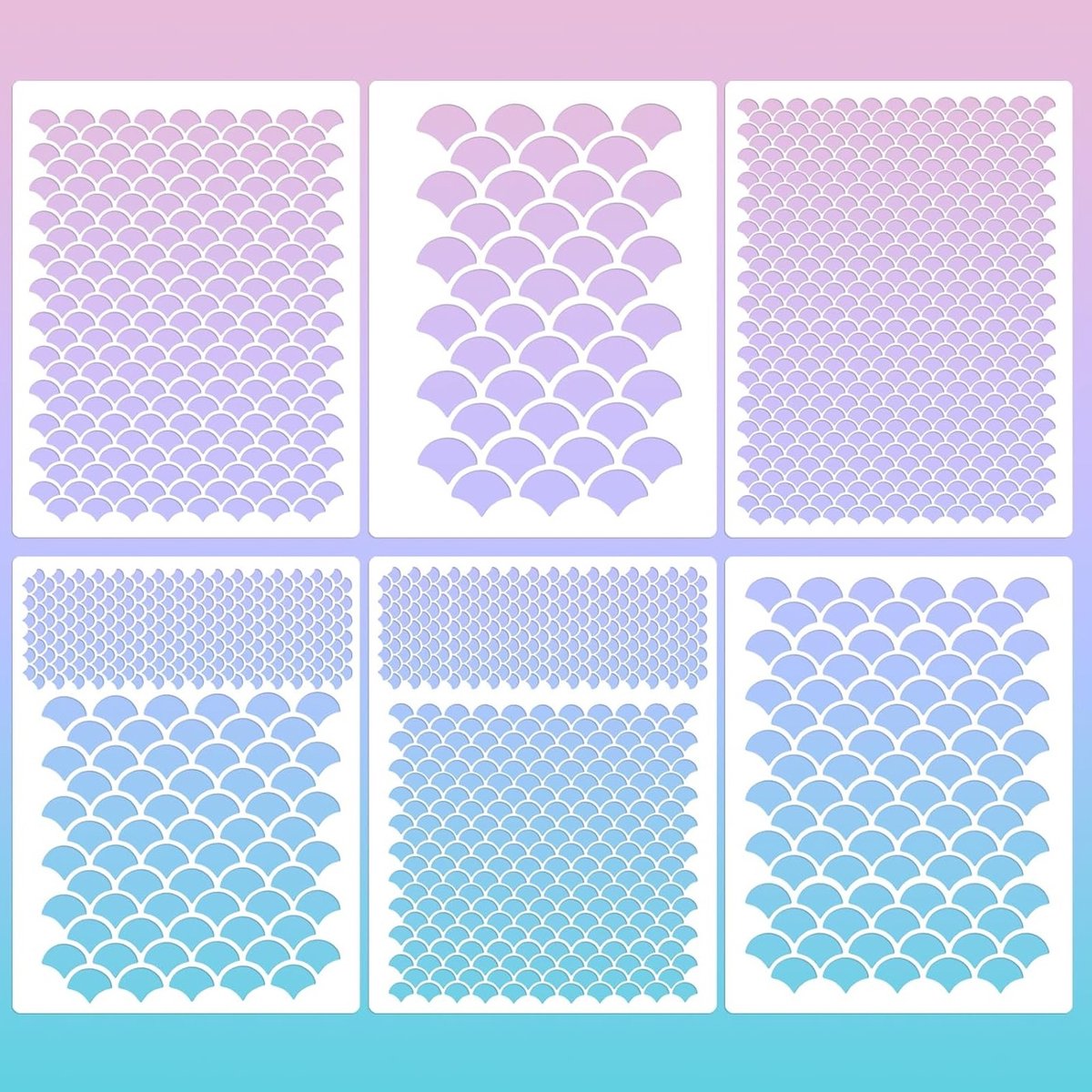 6-delige Zeemeermin Sjabloon Set - Vis Schubben Sjabloon voor Schilderen, Make-up en Gezichtsverf - Herbruikbare Plastic Wand Sjablonen voor Creatieve Projecten