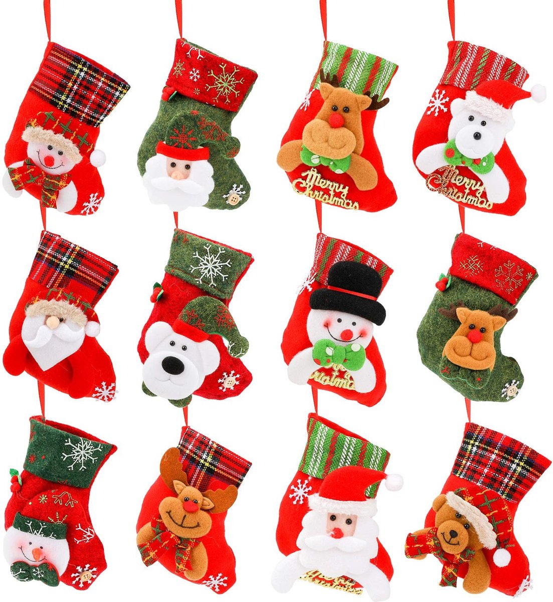 Dailygoods - Dailygoody - Kerst Kousen - Mini Kerstkousen - 12 stuks - Perfect voor decoratie - Kerstversiering - Geschikt voor kinderen - Feestelijk ontwerp