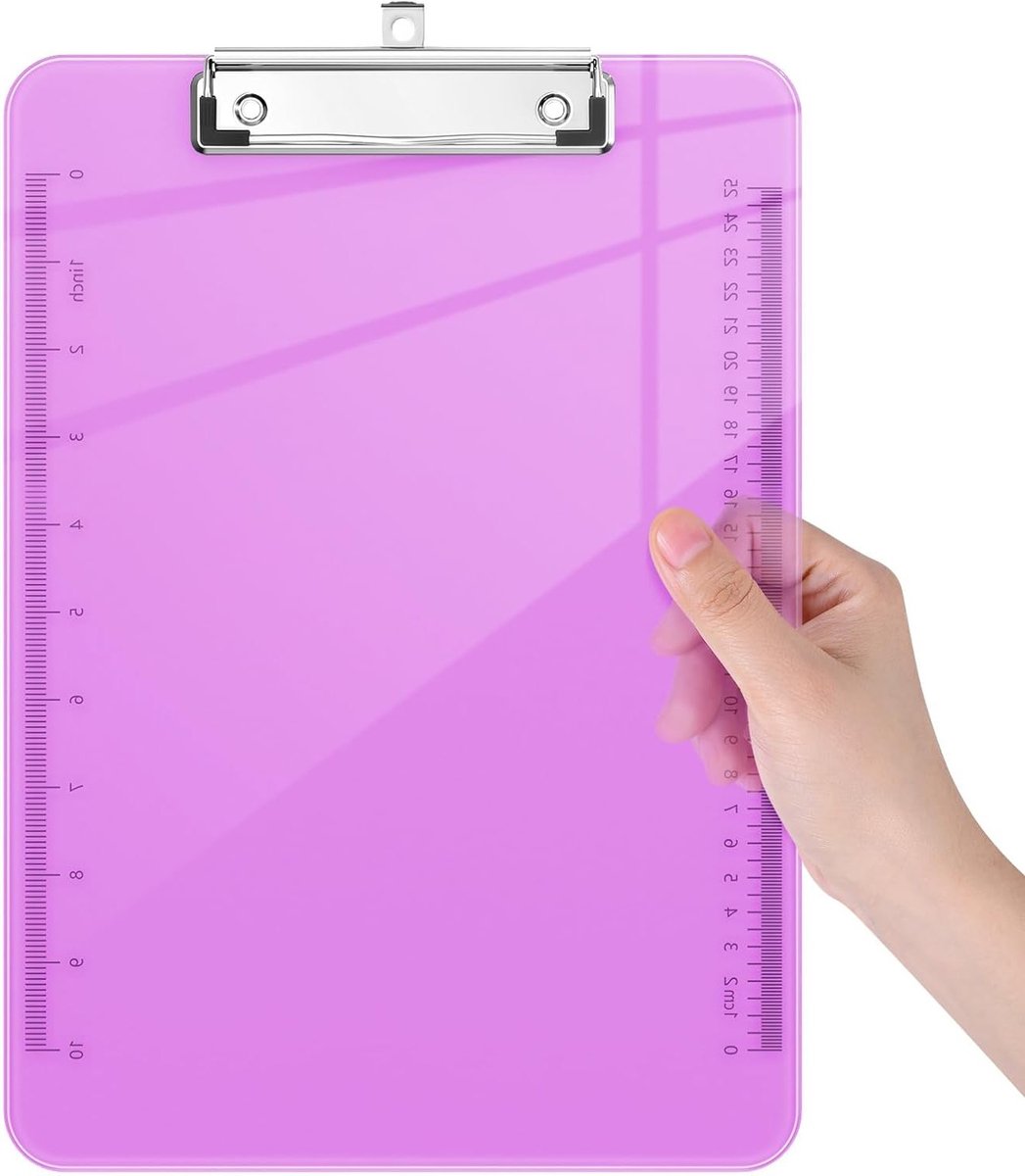 Transparante Plastic Clipboards voor Kantoor en School, Lichtpaars, A4 Formaat 30x22cm, Duurzaam en Lichtgewicht