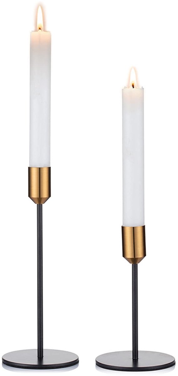 Dailygoods - Zwarte Kandelaars - Taps Toelopende Kandelaar - Elegante Decoratie - Zwart & Goud - Voor Bruiloft en Feest - 2 Stuks