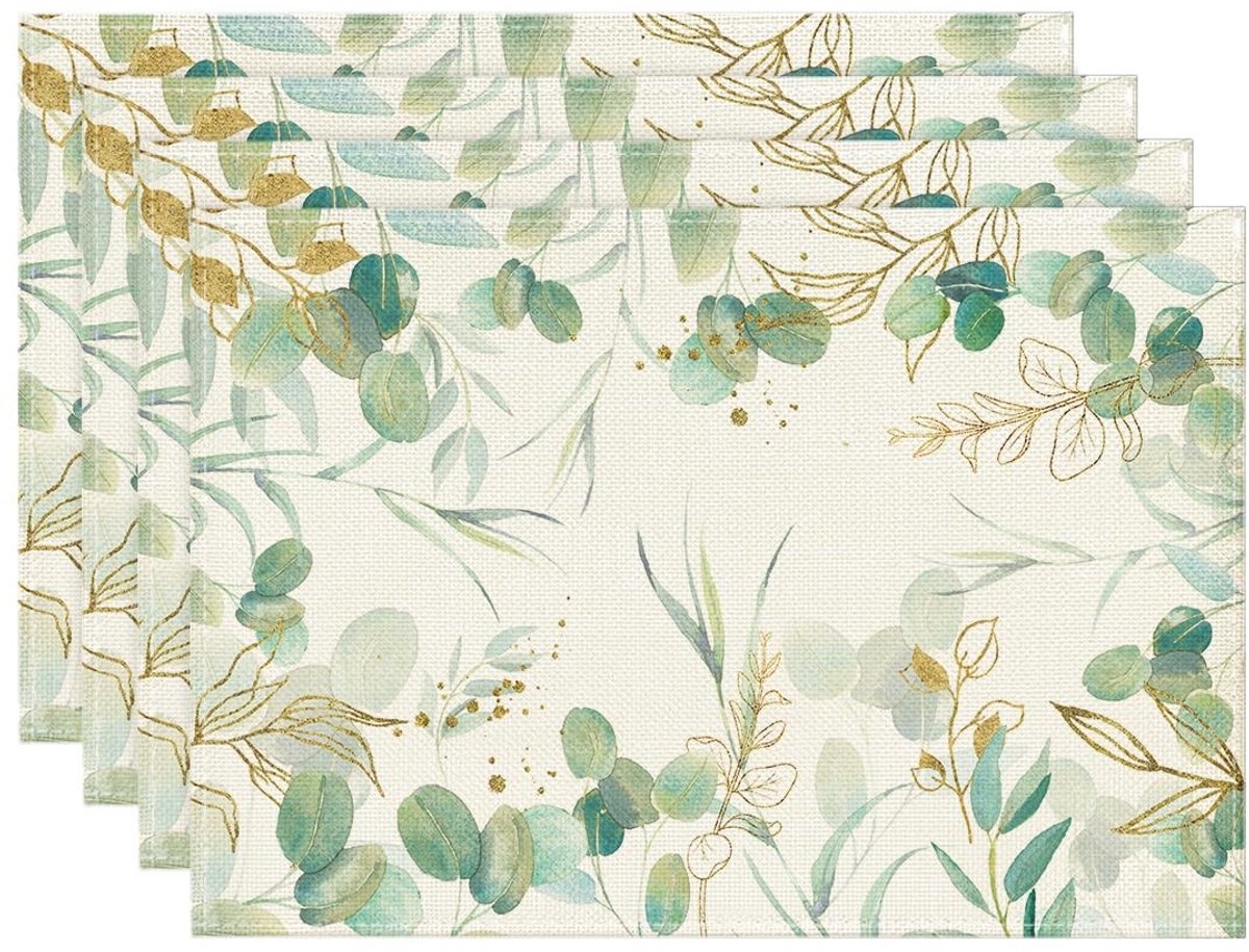 Dailygoods - Dailygoody - Groene Eucalyptus Placemats - 4-delig - Antislip en zacht - 30x45 cm - Keuken Tafeldecoratie - Perfect voor Lente en Zomer