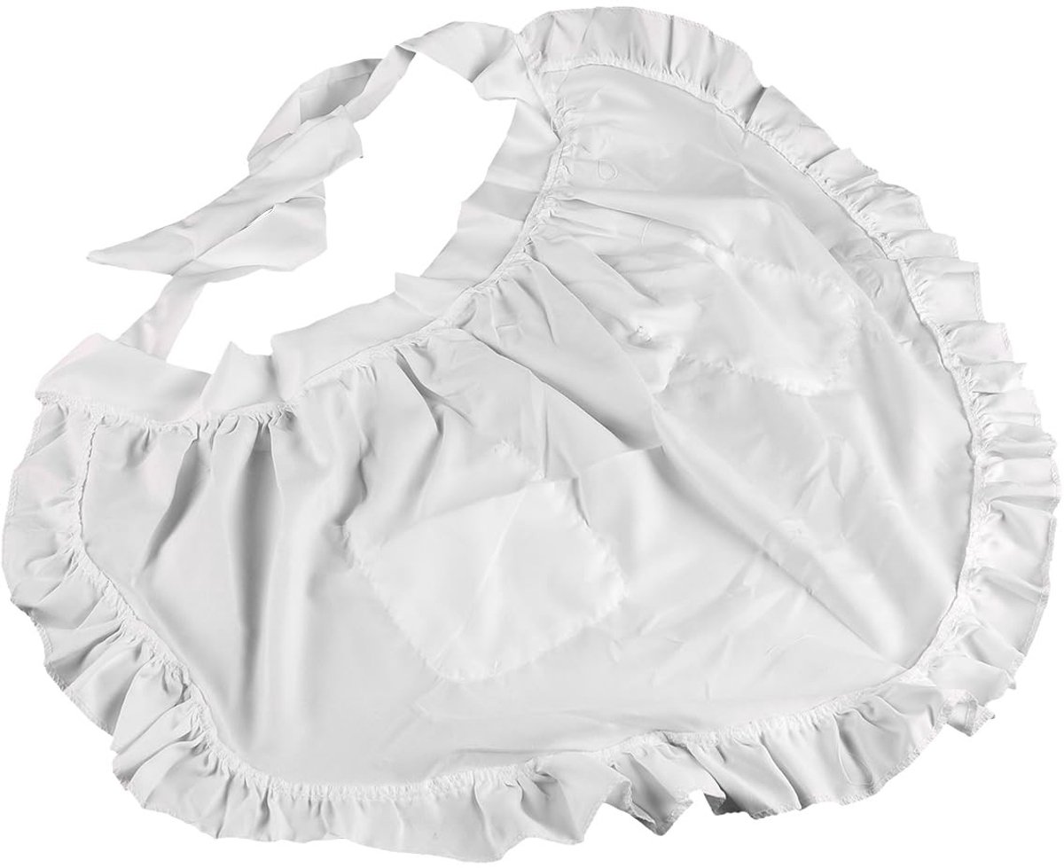 Dailygoods - Vrouwenschorten - Gerimpeld Serveerschort - Comfortabel Draagervaring - Witte Kleur - Keuken Schort - Geschikt Voor Restaurant en Koffies