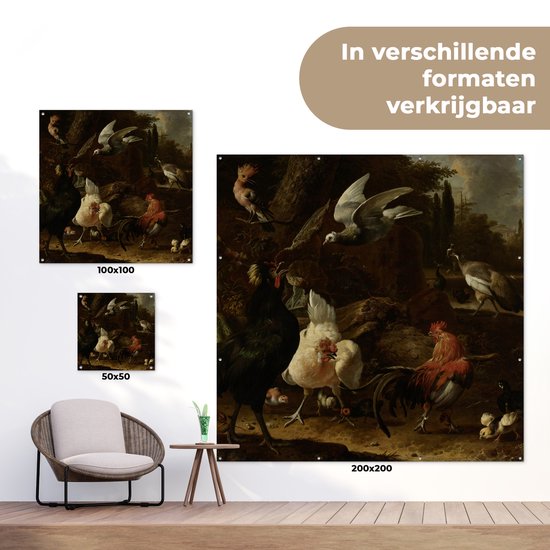 Tuinposter 200x200 cm - Tuindecoratie Vogels in een park - Schilderij van Melchior d'Hondecoeter - Poster voor in de tuin - Buiten decoratie - Schutting tuinschilderij - Tuindoek muurdecoratie - Wanddecoratie balkondoek