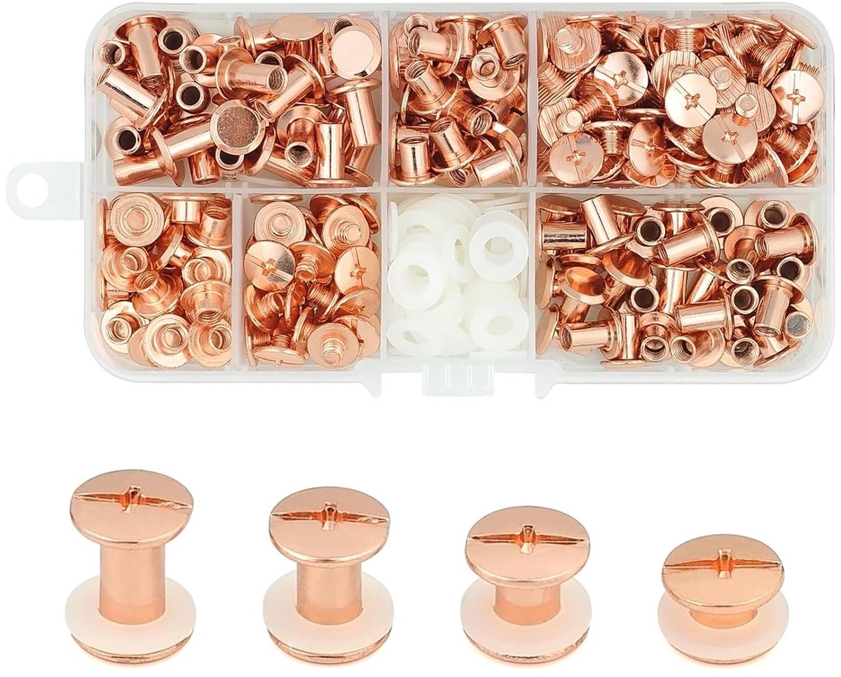 120 Sets Chicago Screws voor Creatieve Projecten, Reparatie van Tassen, Harnassen en Leren Accessoires in Roze Goud
