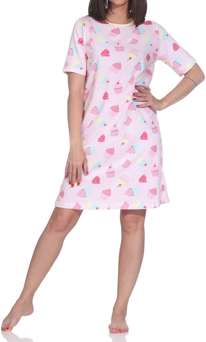 Normann dames nachthemd korte mouw cupcake motief grote maten Allover